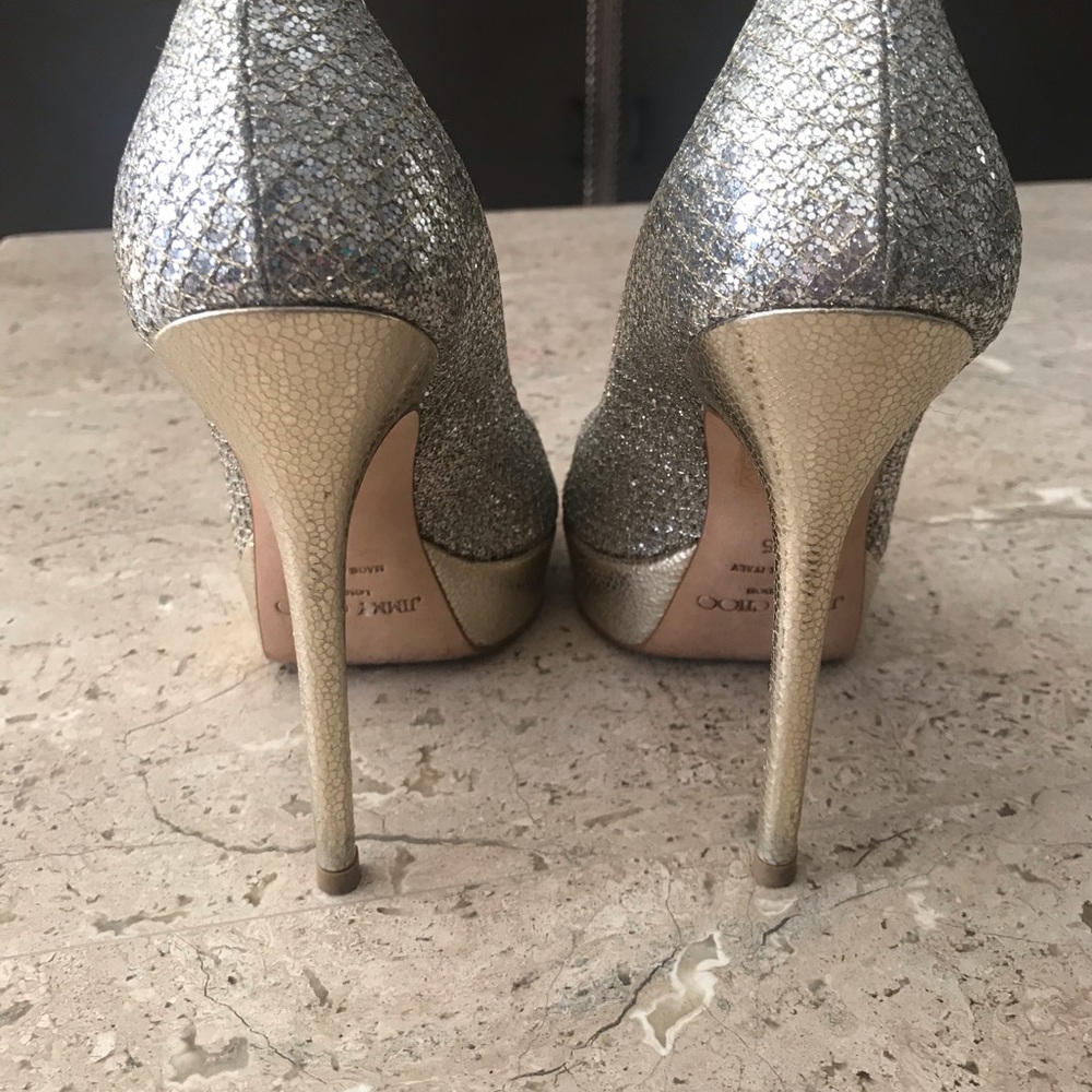 Jimmy Choo Silver Glitter Dahlia Platform Pump - Picture 4 of 6